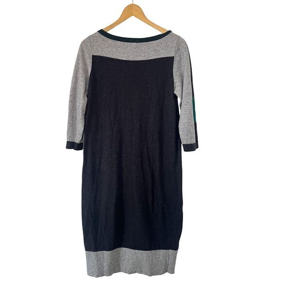Mexx Grey Green Color Block 3/4 Sleeves Midi Wool Cotton Blend Sweater Dress - Picture 2 of 6